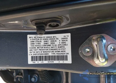 2019 Honda Civic Lx z USA, uszkodzony, nr VIN 2HGFC2F63KH548261